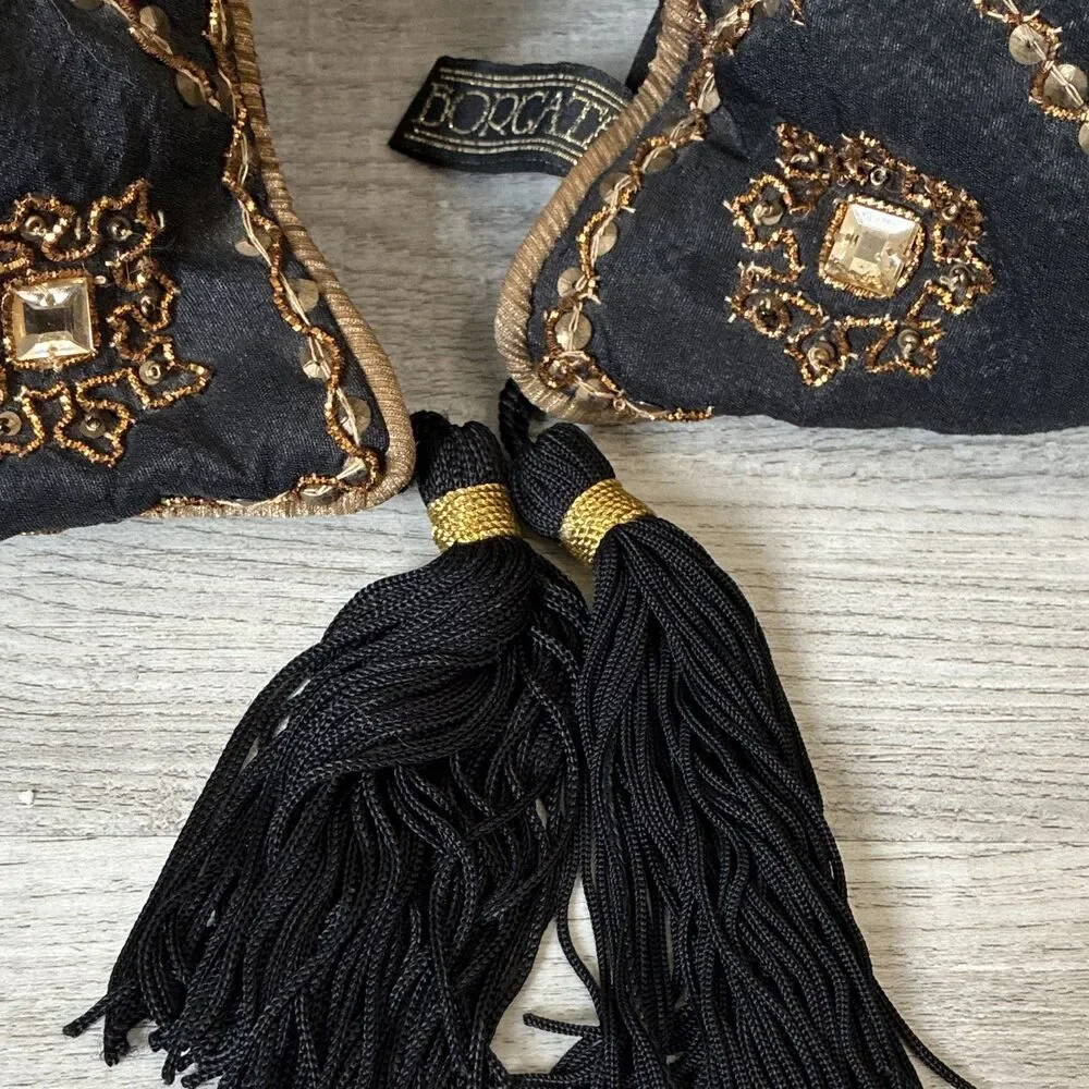 Borgata Black/Gold Geometric Embroidered Square Decorative Pillow Tassels